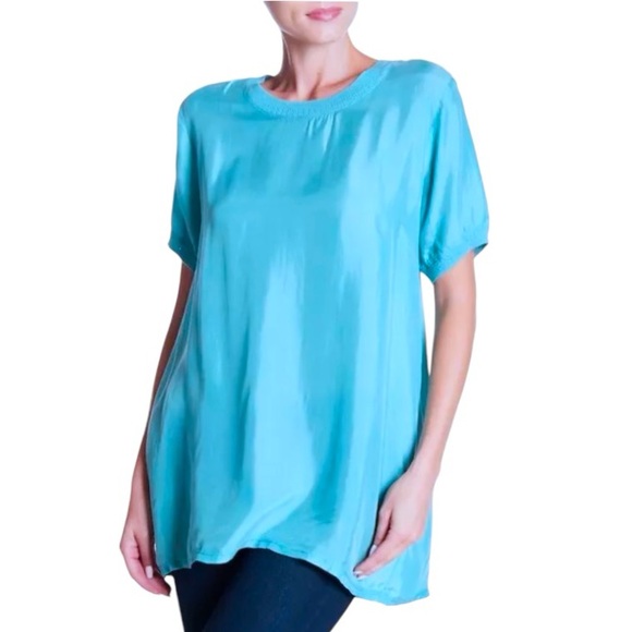 $139 Johnny Was Vintage Top X Large Knit Trim on Neck +Sleeves Blue Cerulean NWT - Picture 3 of 13